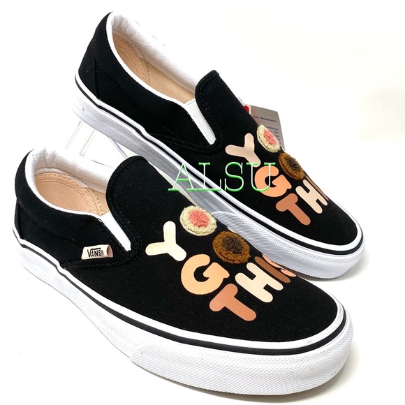 🎁 Santa Class Deal 🎁 VANS Classic Slip On Breast Cancer Canvas Black Women's - Picture 2 of 11